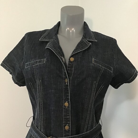 Point Zero Dark Wash Short Sleeve Denim Dress Size 13 - Picture 2 of 13